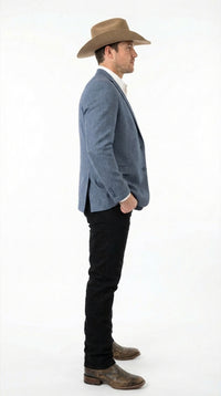 Men’s Blue Textured Cowboy Blazer – Western Style Sport Coat for Ranch Wedding, Business and Country Events