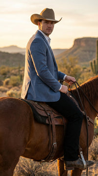Men’s Blue Textured Cowboy Blazer – Western Style Sport Coat for Ranch Wedding, Business and Country Events