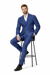 Mens Blue Wool Tiglio Double Breasted Suit – Classic Peak Lapel Suit