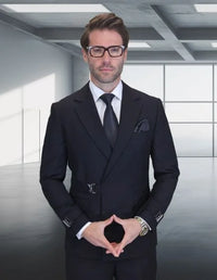 Statement Men's 2 Piece 100% Wool Modern Fit Double Breasted Suit - Metal Buckle