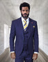 Statement Men's 100% Wool Pinstripe 3 Piece Suit - Peak Lapel