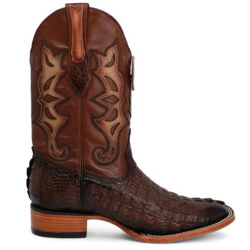 Botas de Cola de Cocodrilo Punta Rodeo Cuadrada Color Cafe LAB-48220116