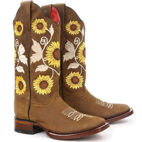 Botas de Cuero Crazy Horma Rodeo Cuadrada para Dama Color Tan LAB-322G6231