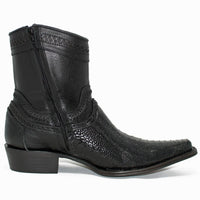 Botines de Pata de Avestruz Original Horma Europea Cuadrada Negro LAB-76B0505