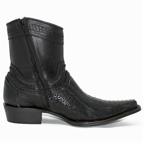 Botines de Pata de Avestruz Original Horma Europea Cuadrada Negro LAB-76B0505