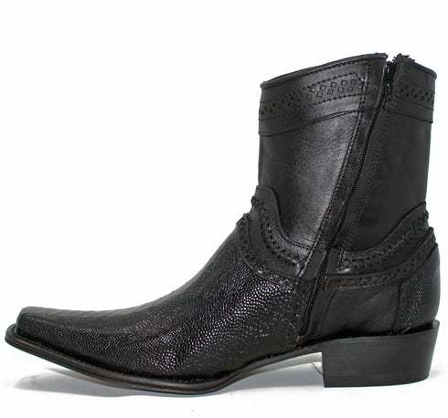 Botines de Pata de Avestruz Original Horma Europea Cuadrada Negro LAB-76B0505