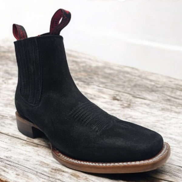 Black square toe Chelsea boot