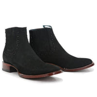Botines Charros de Gamuza Punta Cuadrada para Mujer Color Negro LAB-32B6305