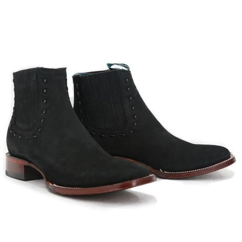 Botines Charros de Gamuza Punta Cuadrada para Mujer Color Negro LAB-32B6305