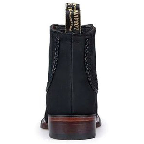 Botines Charros de Gamuza Punta Cuadrada para Mujer Color Negro LAB-32B6305