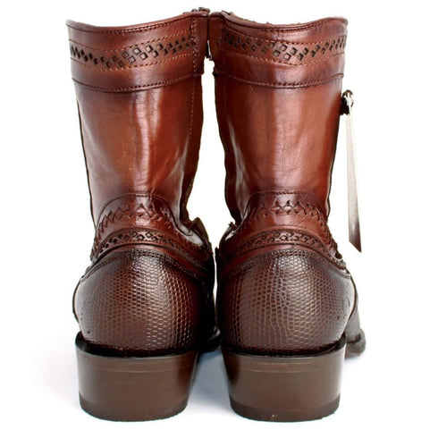 Botines de Armadillo Lizard Original Horma Europea Cuadrada Cafe 76B0716