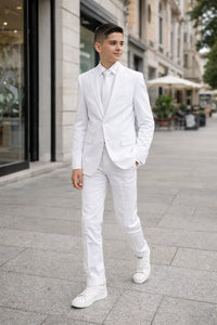 Boys Perry Ellis 2 Button Vested Wedding Suit in White