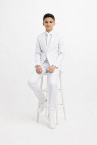 Boys Perry Ellis 2 Button Vested Wedding Suit in White