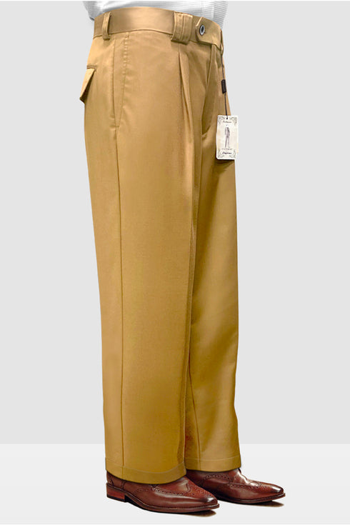 Mens Italian Wool Wide Leg Dress Pants in Camel Gold