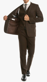 Bradford Cognac Slim Fit 3 Piece Tweed Suit Notch.