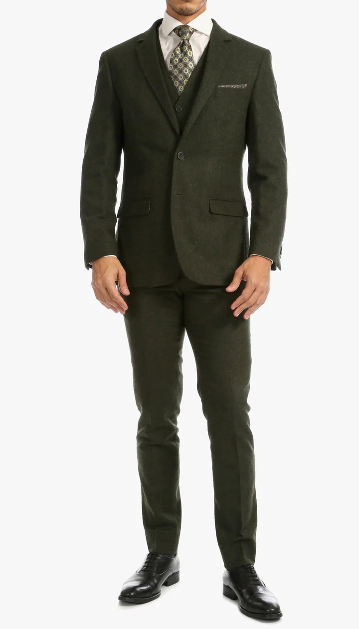 1920's Men's Clothing - Tweed Suit - Herringbone 1920s Mens Suit - Vintage Hunter Green Tweed Suit
