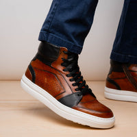 Zelli Bravo Burnished Calfskin High Top Dress Sneaker in Brown
