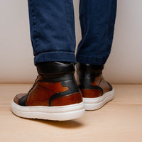 Zelli Bravo Burnished Calfskin High Top Dress Sneaker in Brown