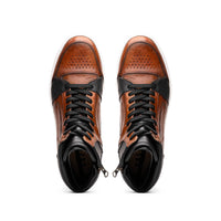Zelli Bravo Burnished Calfskin High Top Dress Sneaker in Brown
