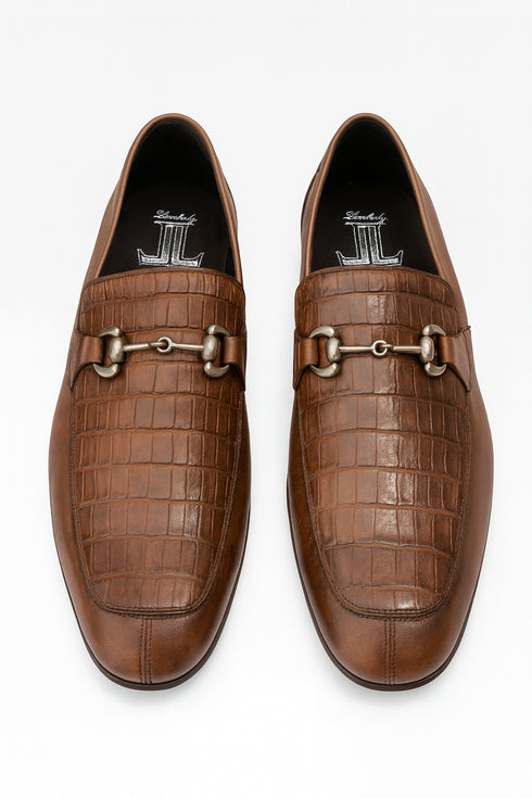 Men’s Regal Brown Slip-On Shoes – Genuine Crocodile & Calfskin Leather
