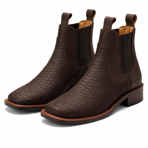 Brown Python Print Short Cowboy Boots