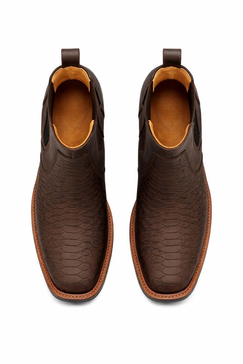 Brown Python Print Short Cowboy Boots