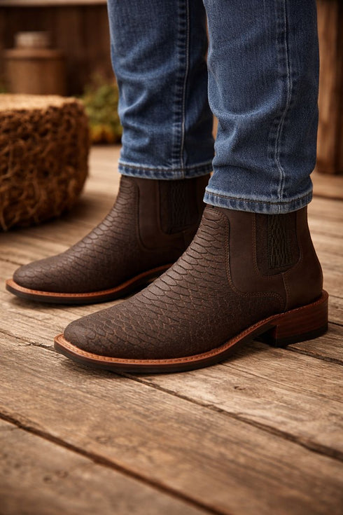 Brown Python Print Short Cowboy Boots