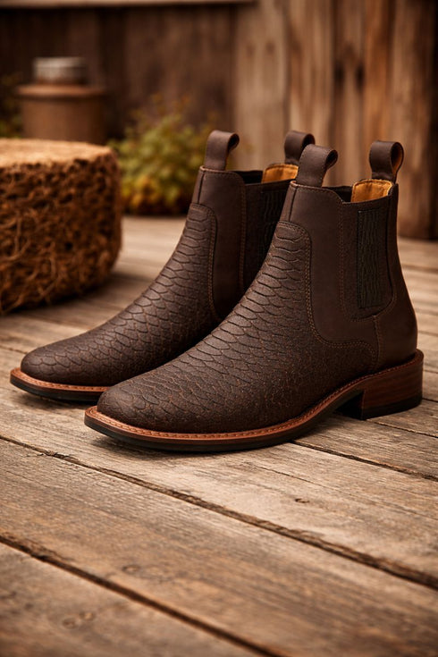 Brown Python Print Short Cowboy Boots