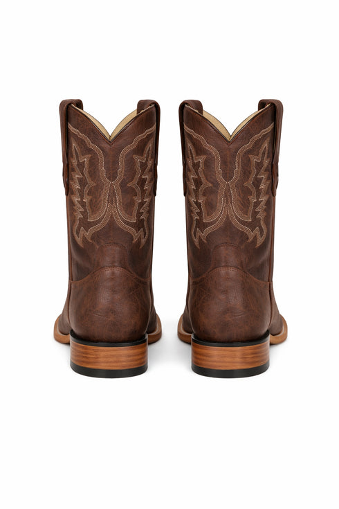 Brown Square Toe Smooth Ostrich Cowboy Boots