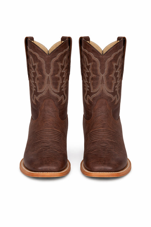 Brown Square Toe Smooth Ostrich Cowboy Boots