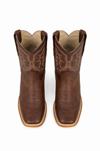 Brown Square Toe Smooth Ostrich Cowboy Boots