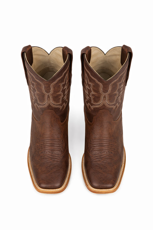 Brown Square Toe Smooth Ostrich Cowboy Boots