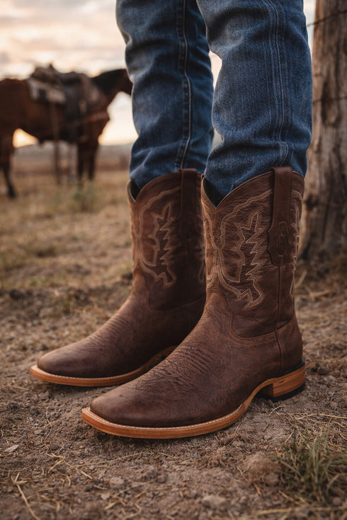 Brown Square Toe Smooth Ostrich Cowboy Boots