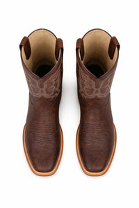Brown Square Toe Smooth Ostrich Cowboy Boots