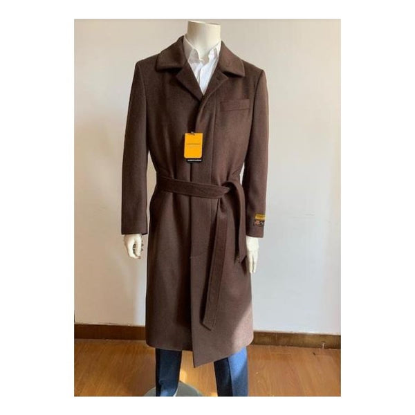 Brown Topcoat - Mens Dark Brown Overcoat Full Length Overcoat - Belted Topcoat