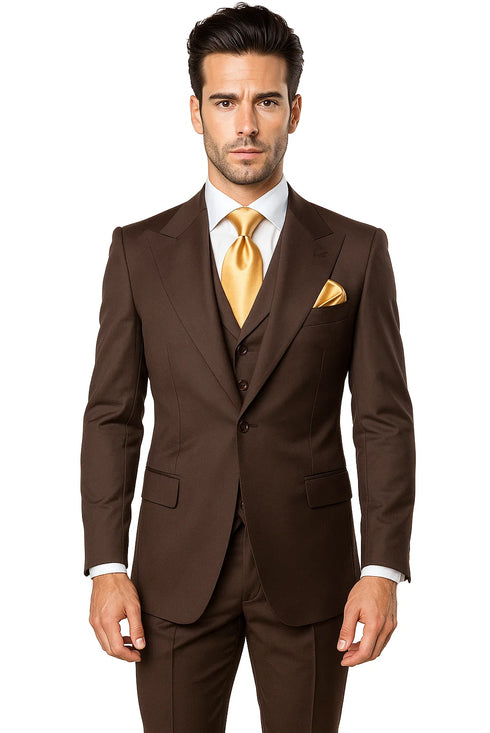 Brown One Button 3 Piece Suit  by Rossiman
