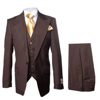 Brown One Button 3 Piece Suit  by Rossiman