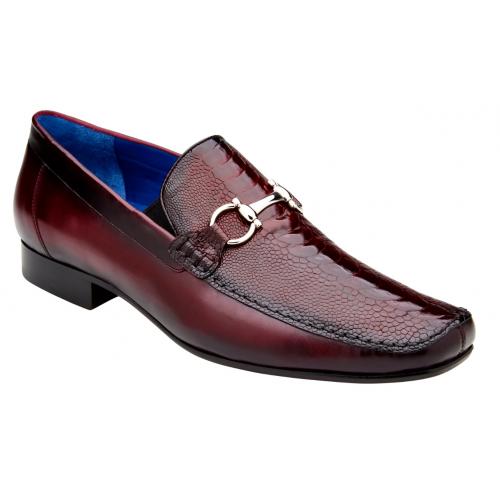 Belvedere Bruno Burgundy Genuine Ostrich Leg and Italian Calf Dress Loafer Shoes