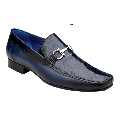 Belvedere Bruno  Navy Genuine Ostrich Leg and Italian Calf Dress Loafer Shoes