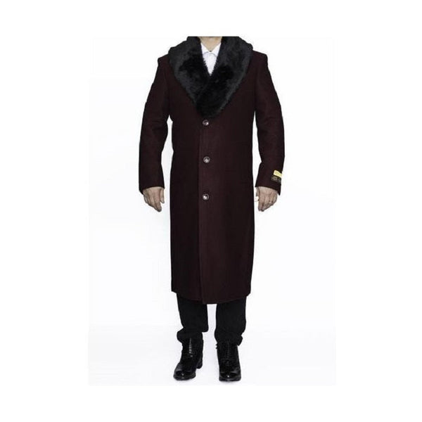 Mens Full Length Burgundy Wine Maroon Big And Tall Overcoat