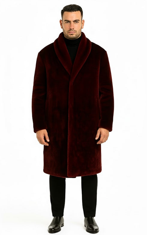 Burgundy Faux Fur Coat
