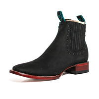 Los Altos Women's Boot Wide Square Toe Nobuck Black Leather Sole - Nobuck Black