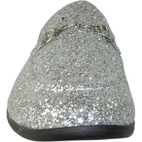 Bravo Mens Modern Glitter Sequin Prom Tuxedo Loafer in Silver Grey - Men's Dress Shoes