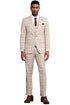 Men's Stacy Adams One Button Peak Lapel Vested Windowpane Plaid Suit in Tan