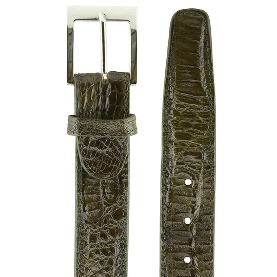 Men's Belvedere Genuine Caiman Crocodile Dress Belt in Olive Green