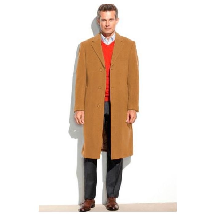 Camel Mens Pea coat 65% Wool full length - Mens Tan Overcoat