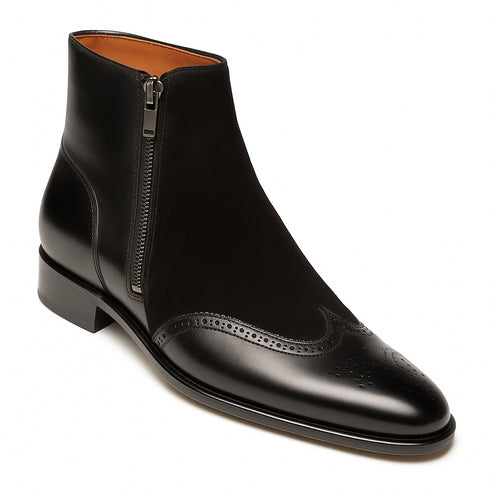 Men's Camilleri Calf/Suede Black Ankle Zip Boot By Mezlan Made In Spain Brand