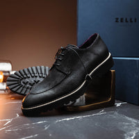 Zelli Campo Sueded Goatskin Lace-up Blucher Shoes in Black