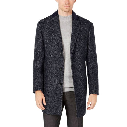 Men's Driving Coat - Men's Car coat - Navy Blue Big & Tall Slim-Fit Herringbone Wool Coat