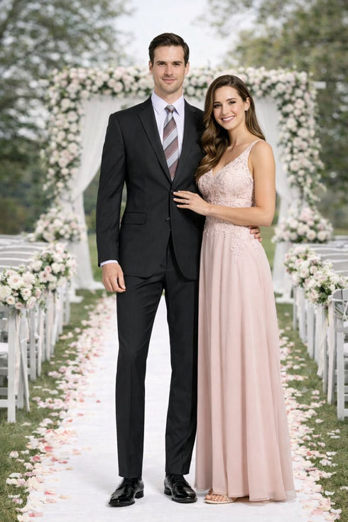 Carlo Lusso Black Two-button Poly Blend Suit